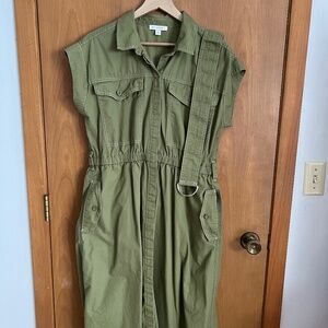 Free Assembly Women's Green Belted Utility Midi Dress L